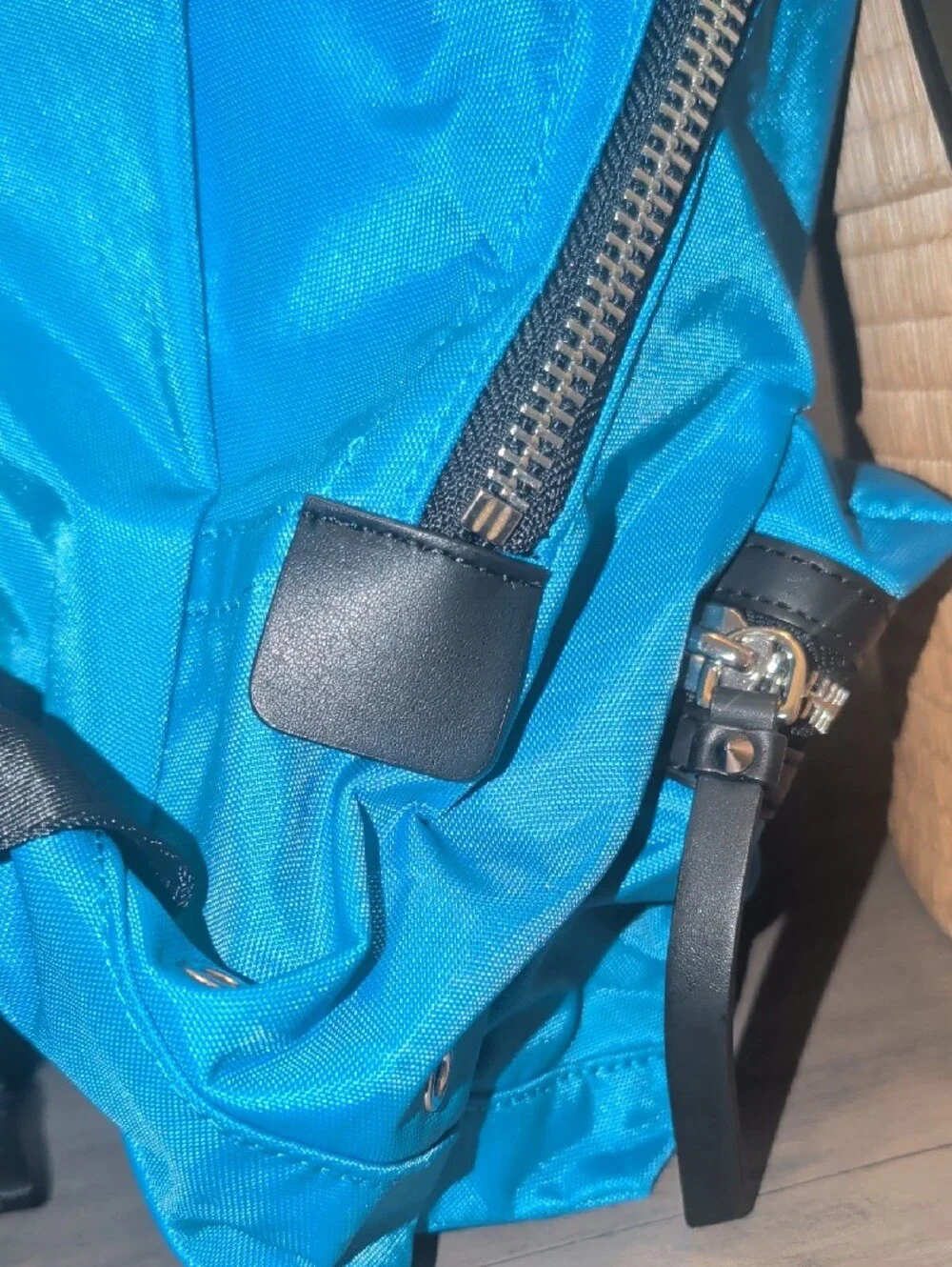 Marc Jacobs Bright Blue Logo Nylon Backpack with White Lettering